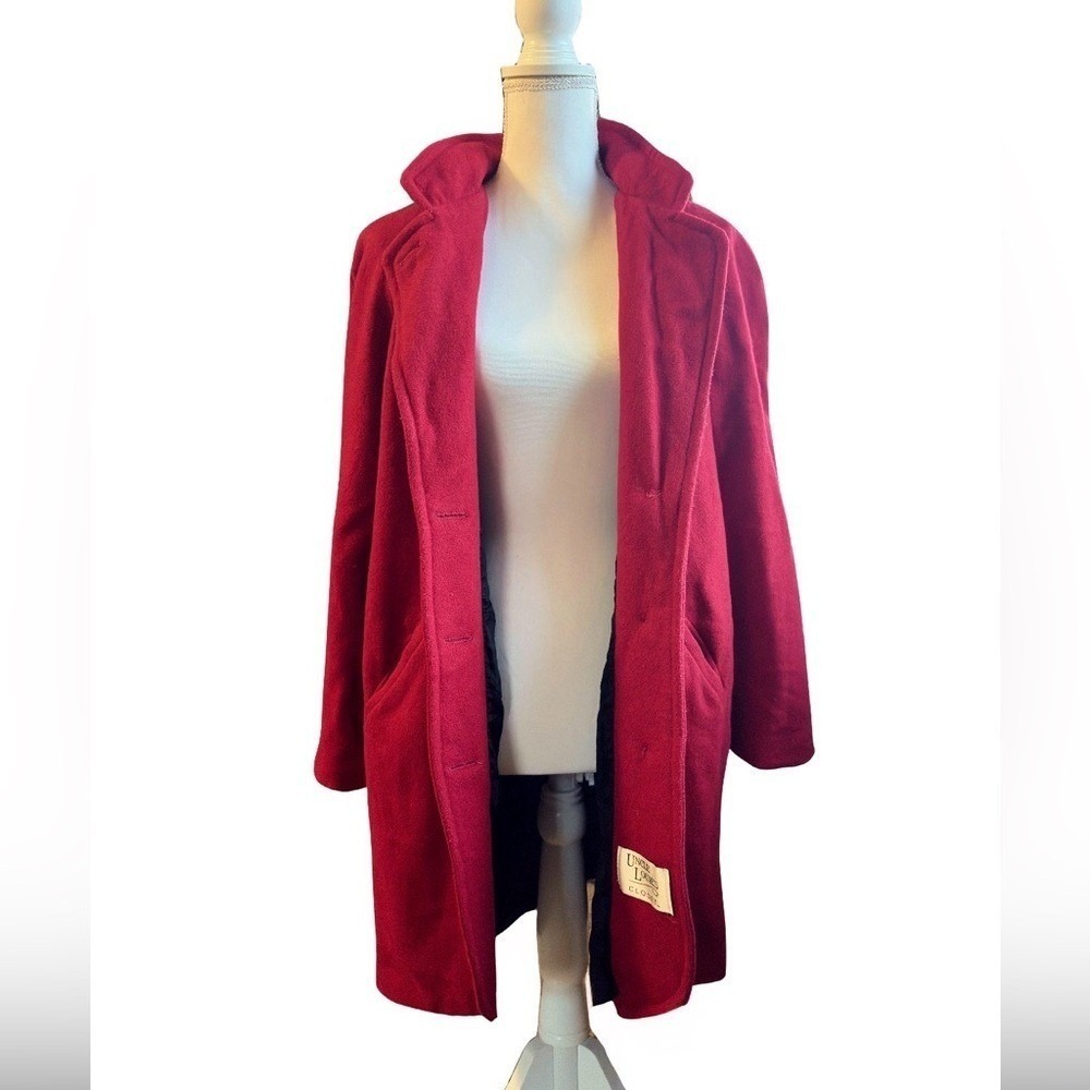 Vintage Red Wool Coat Mid Length Button Front Women's Medium - Picture 2 of 4